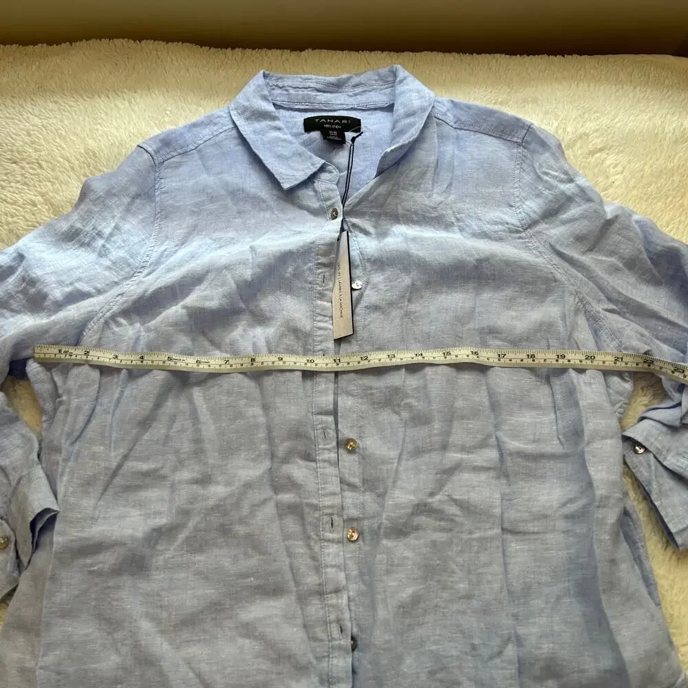 TAHARI Womens Linen Tunic Top Lagenlook Boxy Blue 1X Boho Costal Resort Summer - Picture 5 of 6